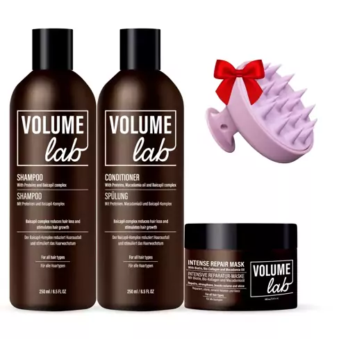 Volume Lab hela uppsättningen: Shampoo, Conditioner, Mask + GÅVA: Massageborste för hårbotten