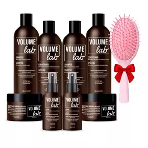 MEGA hårbox! Volume LAB system för förnyelse av hårtillväxt med biotin och koffein för långsamt växande, slitet hår + PRESENT (Hårborste)!