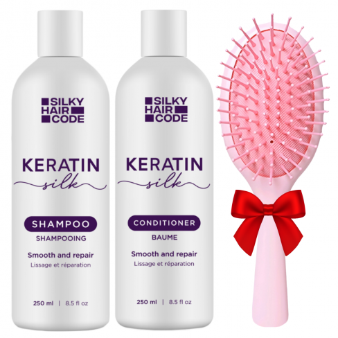 KERATIN SILK grunduppsättning: Shampoo och Conditioner + PRESENT (Hårborste)!