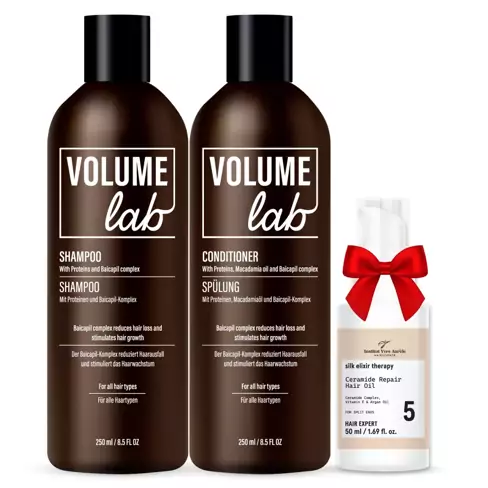Volume Lab baspaket: Schampo och Balsam + PRESENT (Lyxig ceramidolja för återställning av skadat hår)!
