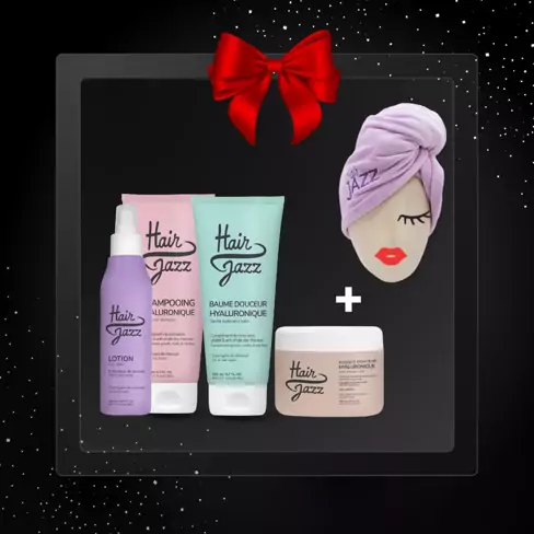 HÖSTFÖRSÄLJNING! HAIR JAZZ Schampo, Lotion, Hyaluronic Balsam och Hårinpackning + Hårturban som gåva