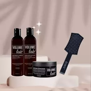 Volume Lab hela uppsättningen: Shampoo, Conditioner och Mask + Present: exklusiv hårborste