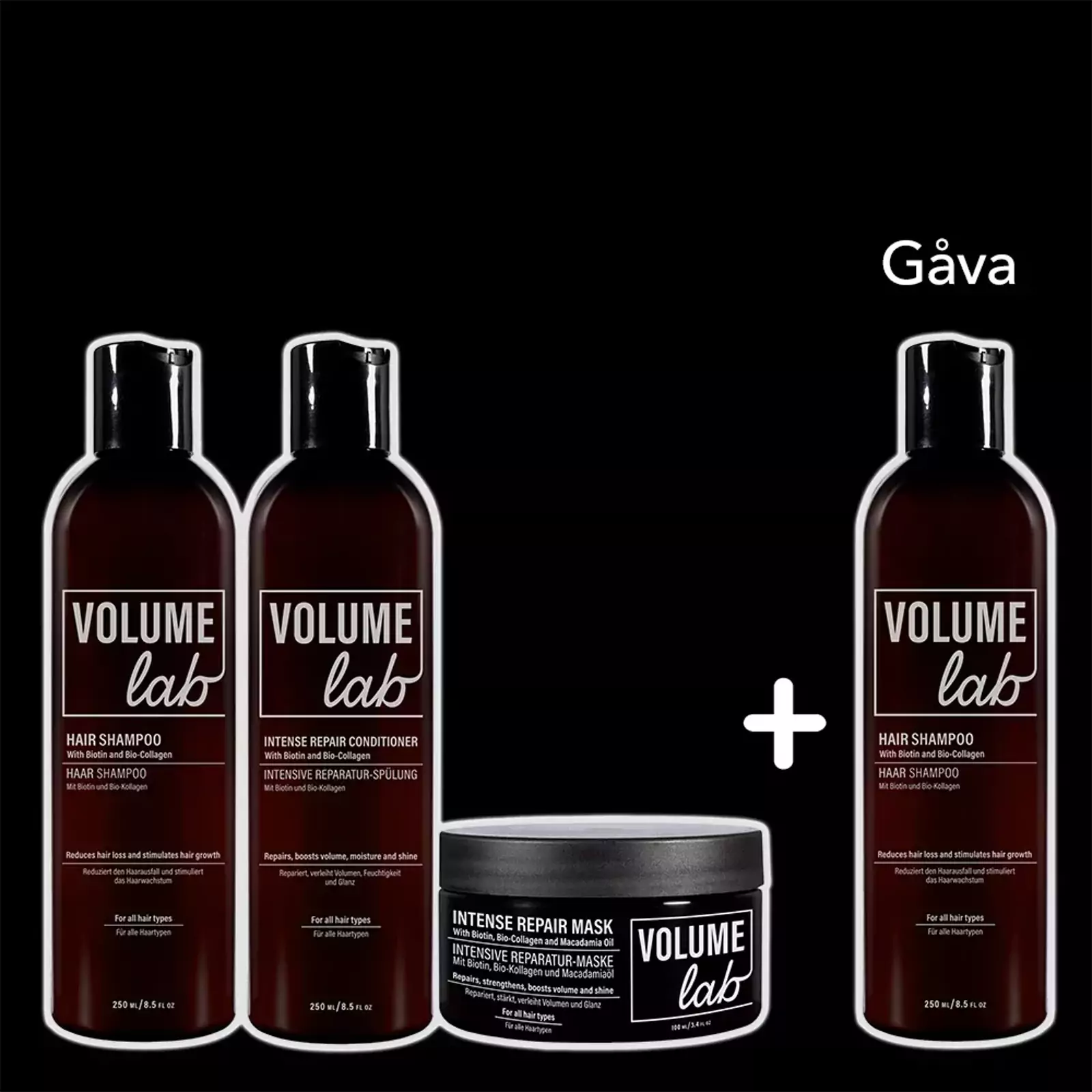 Volume Lab hela uppsättningen: Shampoo, Conditioner, Mask + Shampoo som gåva Volume Lab hela uppsättningen: Shampoo, Conditioner, Mask + Shampoo som gåva